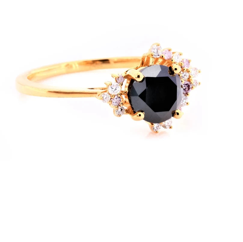 1.25 Ct round diamond engagement ring ! vintage natural black engagement ring ! diamond Twisted cluster ring