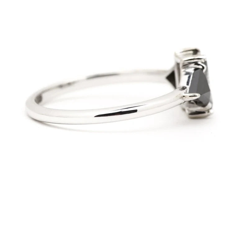 Salt and Pepper Baguette Engagement Ring Natural Diamond Anniversary Ring 14K White Gold Gift For Her