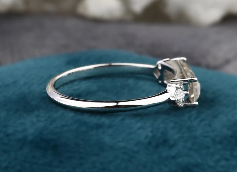 Salt and Pepper Baguette Diamond Engagement Ring ! Natural Gray Diamond Anniversary Ring ! 14K White Gold ! Gift For Her
