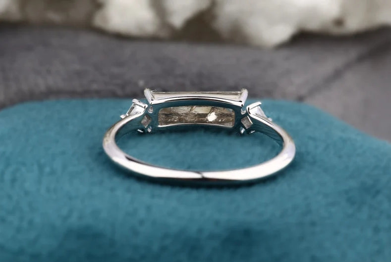 Salt and Pepper Baguette Diamond Engagement Ring ! Natural Gray Diamond Anniversary Ring ! 14K White Gold ! Gift For Her
