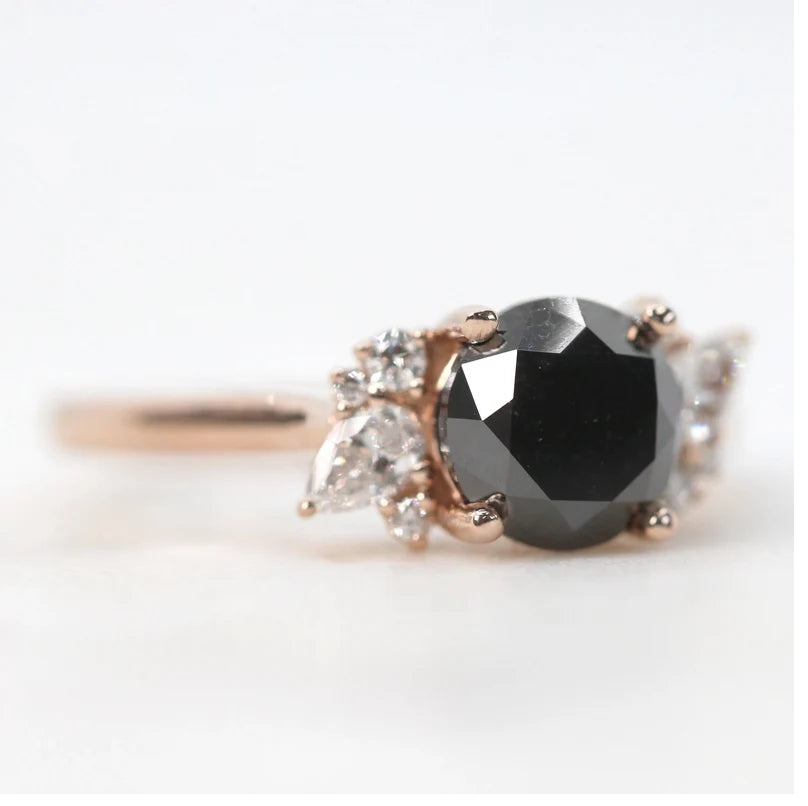 Round Diamond Engagement Ring ! Natural Black Color Diamond Anniversary Ring ! Gift For Her