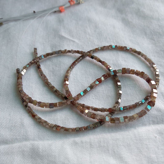 Fancy Reddish Color Polished Cube Loose Diamond Beads 16" Strand Necklace