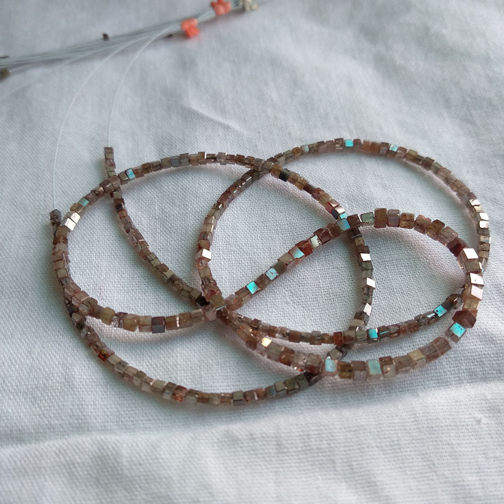 Fancy Reddish Color Polished Cube Loose Diamond Beads 16" Strand Necklace