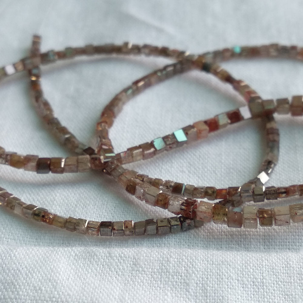 Natural Reddish Color Polished Cube Loose Diamond Beads 16" Strand Necklace