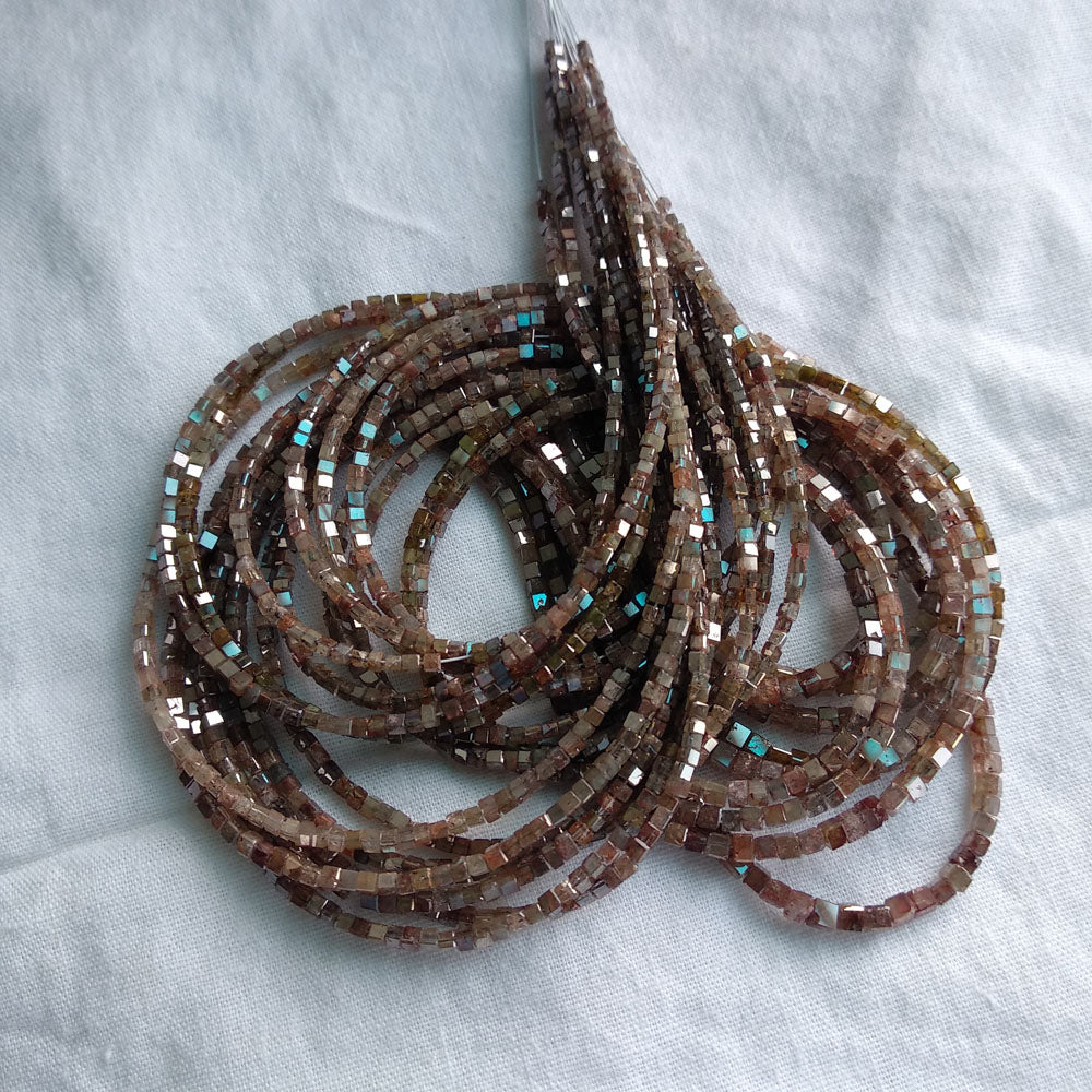 Natural Reddish Color Polished Cube Loose Diamond Beads 16" Strand Necklace