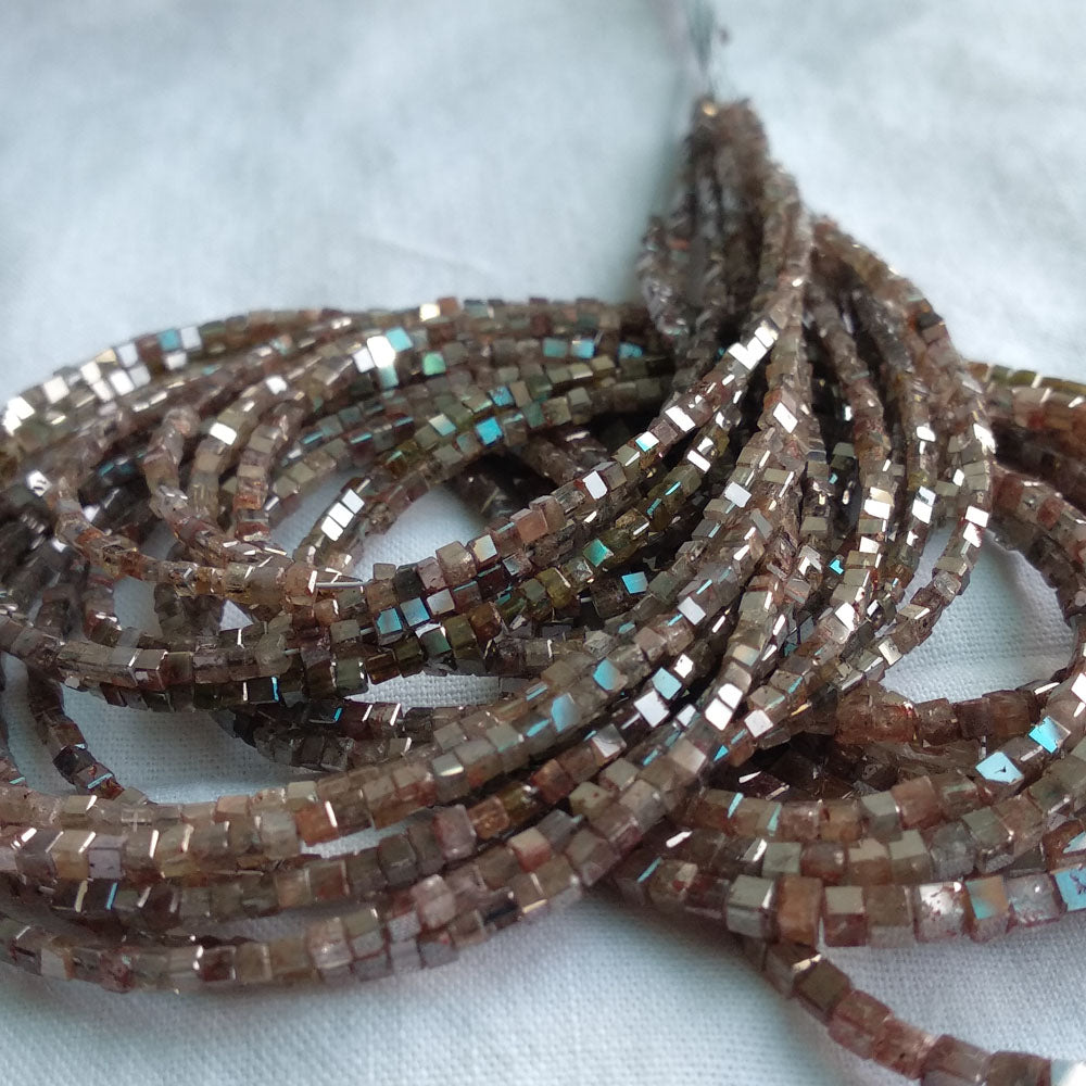 Natural Reddish Color Polished Cube Loose Diamond Beads 16" Strand Necklace