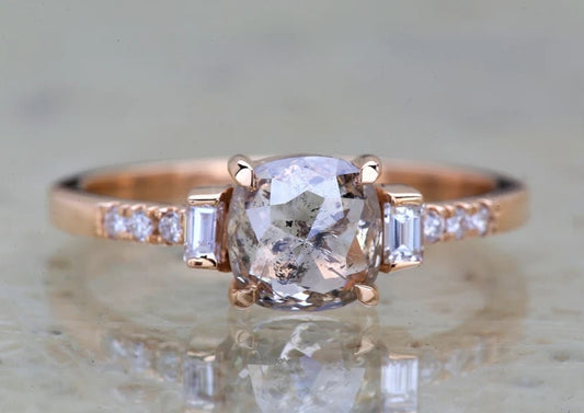 Salt and Pepper Diamond Ring ! Natural Cushion Cut Diamond Ring ! Natural Diamond Anniversary Ring ! Gift For Her