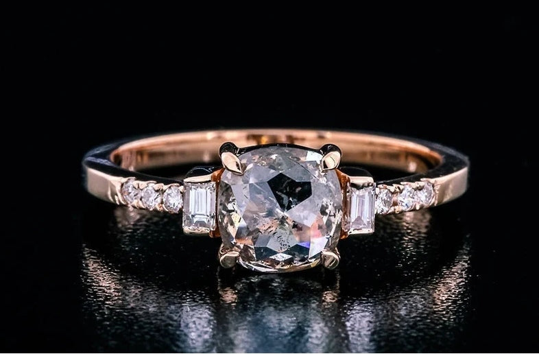 Salt and Pepper Diamond Ring ! Natural Cushion Cut Diamond Ring ! Natural Diamond Anniversary Ring ! Gift For Her