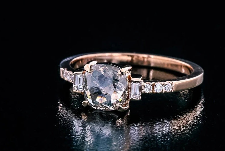 Salt and Pepper Diamond Ring ! Natural Cushion Cut Diamond Ring ! Natural Diamond Anniversary Ring ! Gift For Her