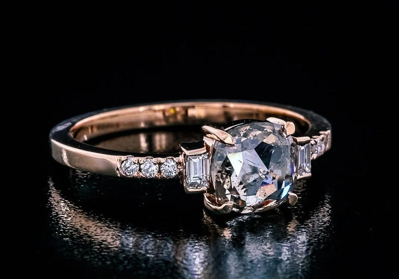 Salt and Pepper Diamond Ring ! Natural Cushion Cut Diamond Ring ! Natural Diamond Anniversary Ring ! Gift For Her