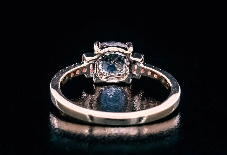Salt and Pepper Diamond Ring ! Natural Cushion Cut Diamond Ring ! Natural Diamond Anniversary Ring ! Gift For Her