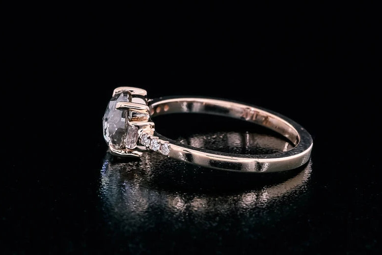 Salt and Pepper Diamond Ring ! Natural Cushion Cut Diamond Ring ! Natural Diamond Anniversary Ring ! Gift For Her