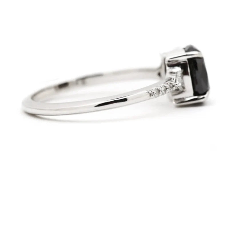 Salt and Pepper Cushion Engagement Ring ! Side Stone Triangle VS White Diamond Wedding Ring ! Gift For Her ! Anniversary Gift