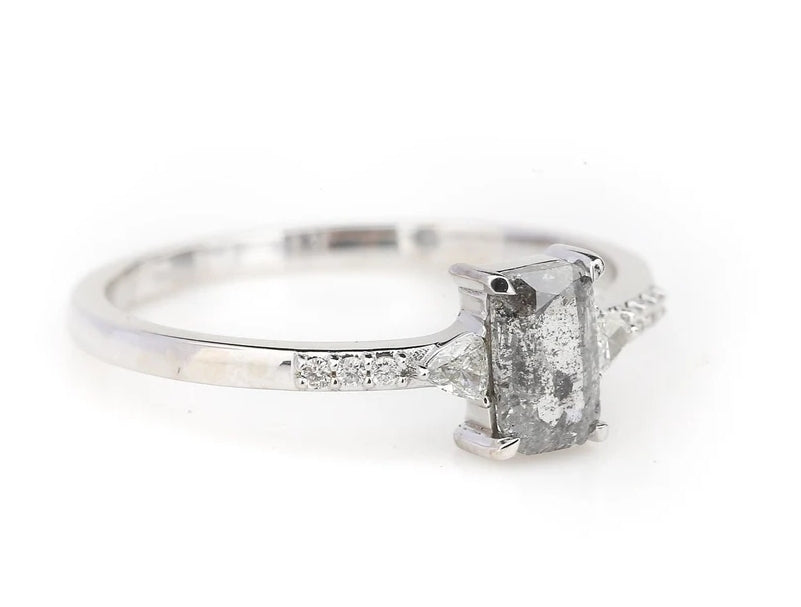 Salt and Pepper Cushion Gray Engagement Ring Side Stone Triangle VS White Diamond Wedding Ring ! Gift For Her ! Anniversary Gift