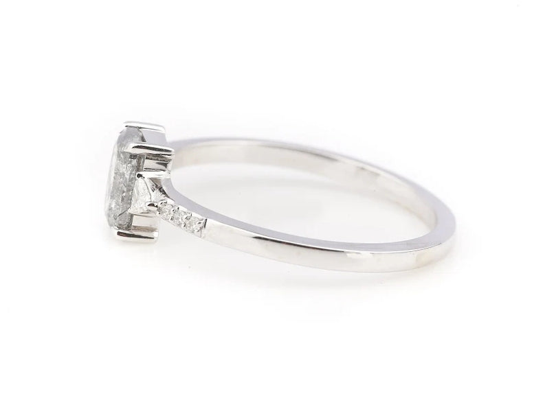 Salt and Pepper Cushion Gray Engagement Ring Side Stone Triangle VS White Diamond Wedding Ring ! Gift For Her ! Anniversary Gift