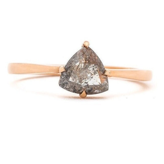 0.91 CT Salt And Pepper Ring, Trillion Diamond Ring, Engagement Ring, 14K Rose Gold Ring, Rose Cut Ring, Wedding Ring, Gift For Her