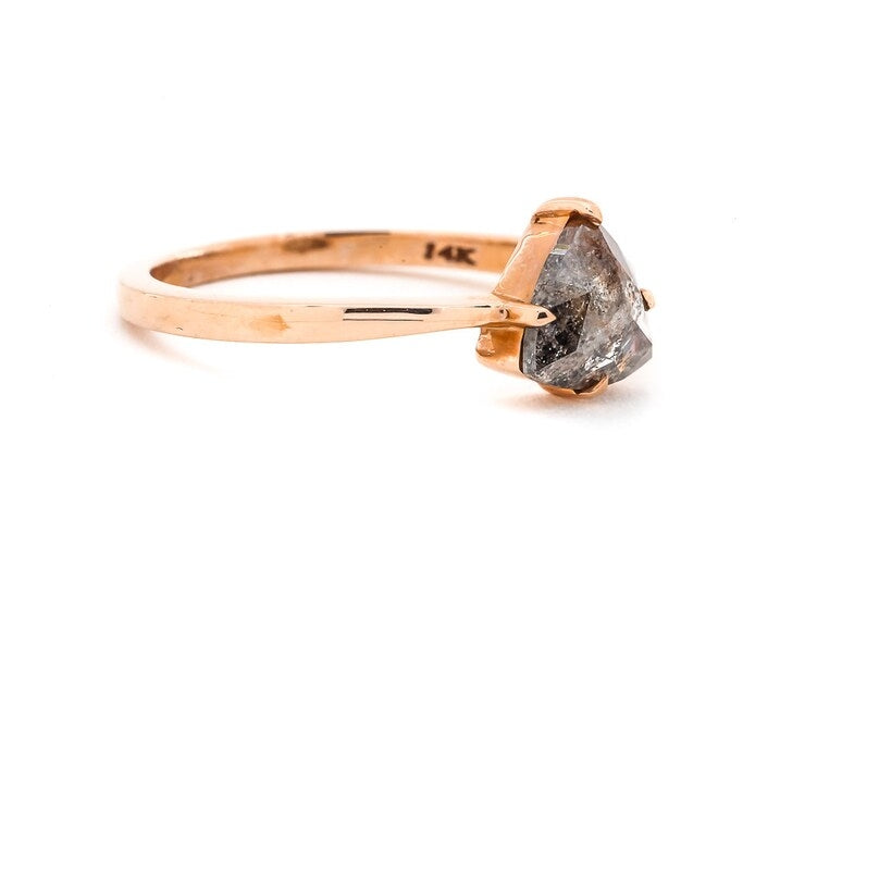 0.91 CT Salt And Pepper Ring, Trillion Diamond Ring, Engagement Ring, 14K Rose Gold Ring, Rose Cut Ring, Wedding Ring, Gift For Her