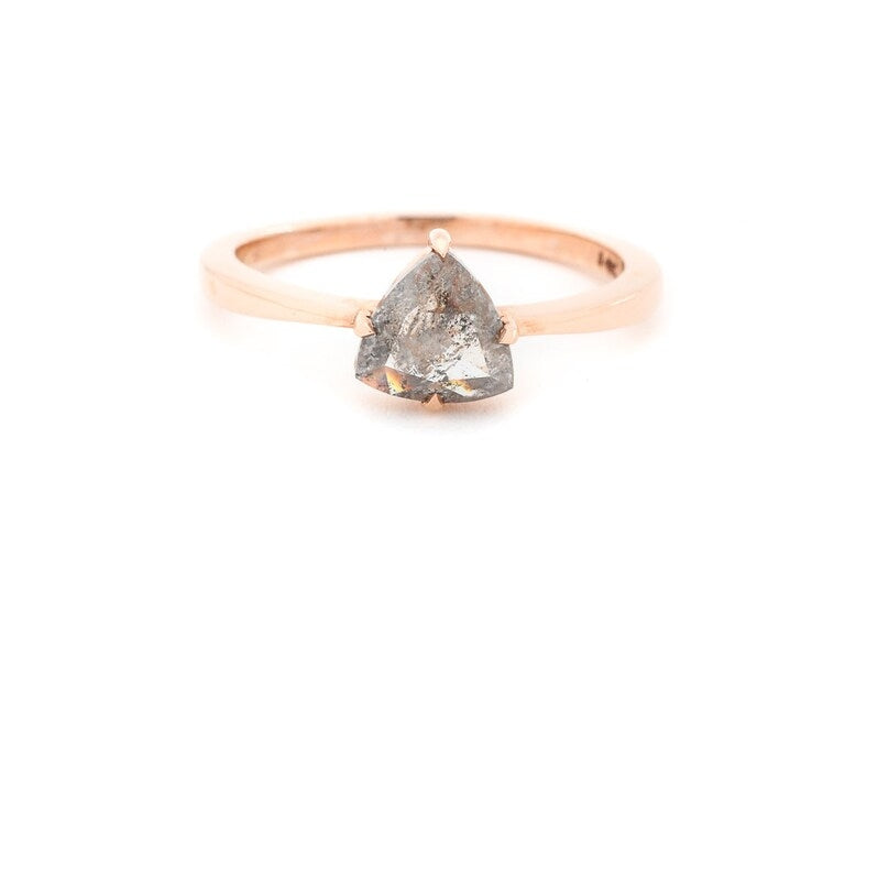 0.91 CT Salt And Pepper Ring, Trillion Diamond Ring, Engagement Ring, 14K Rose Gold Ring, Rose Cut Ring, Wedding Ring, Gift For Her