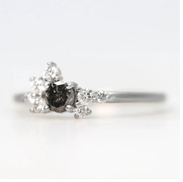 Salt and Pepper Diamond Ring ! Natural Round Cut Diamond Engagement Ring ! Natural Black Diamond Anniversary Ring !