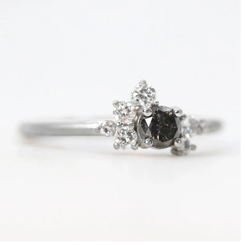 Salt and Pepper Diamond Ring ! Natural Round Cut Diamond Engagement Ring ! Natural Black Diamond Anniversary Ring !