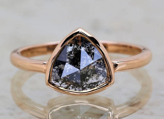 Salt And Pepper Diamond Ring ! Trillion Rose Cut Ring ! 14K Rose Gold Statement Ring ! Diamond Wedding Bridal Ring ! Engagement Ring