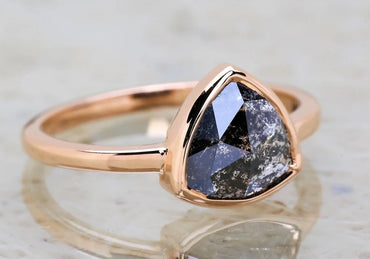 Salt And Pepper Diamond Ring ! Trillion Rose Cut Ring ! 14K Rose Gold Statement Ring ! Diamond Wedding Bridal Ring ! Engagement Ring
