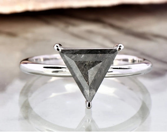Salt and Pepper Diamond Ring ! Natural Triangle Cut Diamond ! Natural Gray Color Diamond Anniversary Ring ! Gift For Her