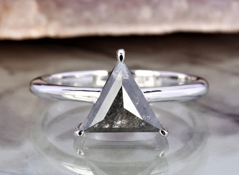 Salt and Pepper Diamond Ring ! Natural Triangle Cut Diamond ! Natural Gray Color Diamond Anniversary Ring ! Gift For Her