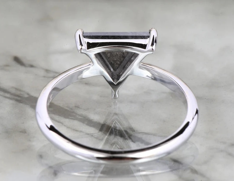 Salt and Pepper Diamond Ring ! Natural Triangle Cut Diamond ! Natural Gray Color Diamond Anniversary Ring ! Gift For Her