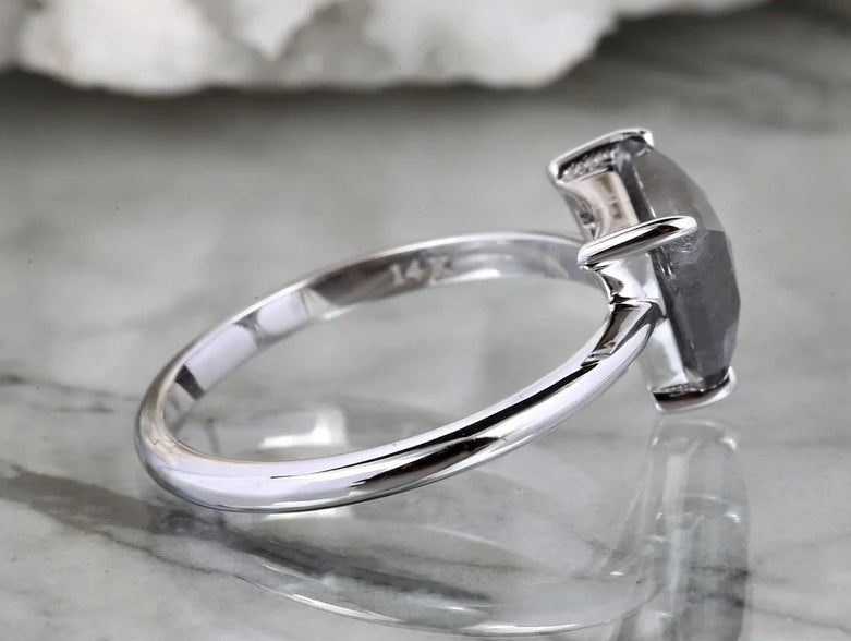 Salt and Pepper Diamond Ring ! Natural Triangle Cut Diamond ! Natural Gray Color Diamond Anniversary Ring ! Gift For Her