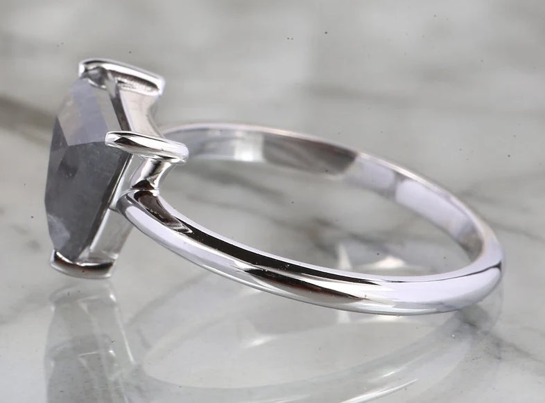 Salt and Pepper Diamond Ring ! Natural Triangle Cut Diamond ! Natural Gray Color Diamond Anniversary Ring ! Gift For Her