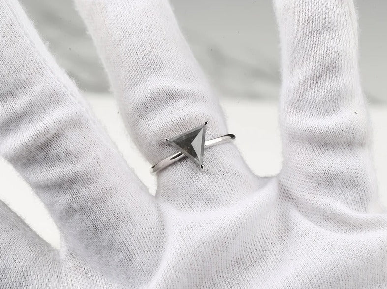 Salt and Pepper Diamond Ring ! Natural Triangle Cut Diamond ! Natural Gray Color Diamond Anniversary Ring ! Gift For Her