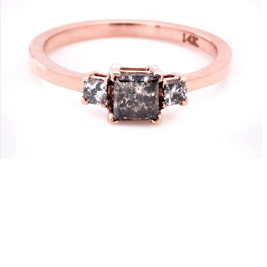Salt and Pepper Diamond Ring, Natural Princess Cut Diamond Ring, Engagement Ring, Diamond Ring, 14k Gold Ring, Gift For Her
