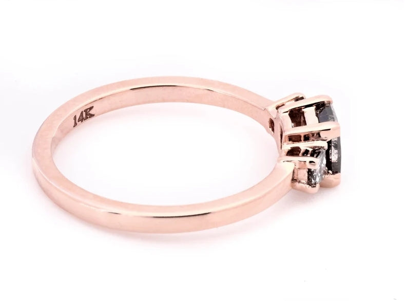 Salt and Pepper Diamond Ring, Natural Princess Cut Diamond Ring, Engagement Ring, Diamond Ring, 14k Gold Ring, Gift For Her