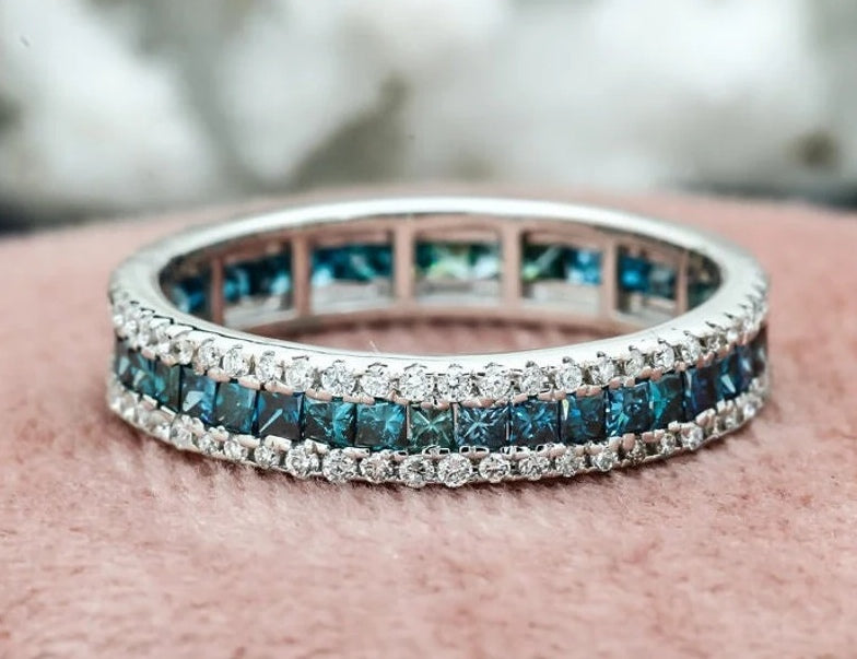 Princess Diamond Engagement Ring ! Natural Blue Color Diamond ! Natural Diamond For Annivarerey Ring ! Gift For Her ! Diamond Ring