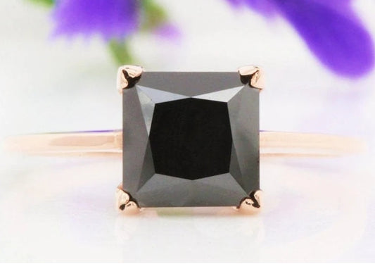 Black Princess Cut Diamond Engagement Ring Natural Black Color Diamond For Anniversary Ring Diamond Ring Gift For Her