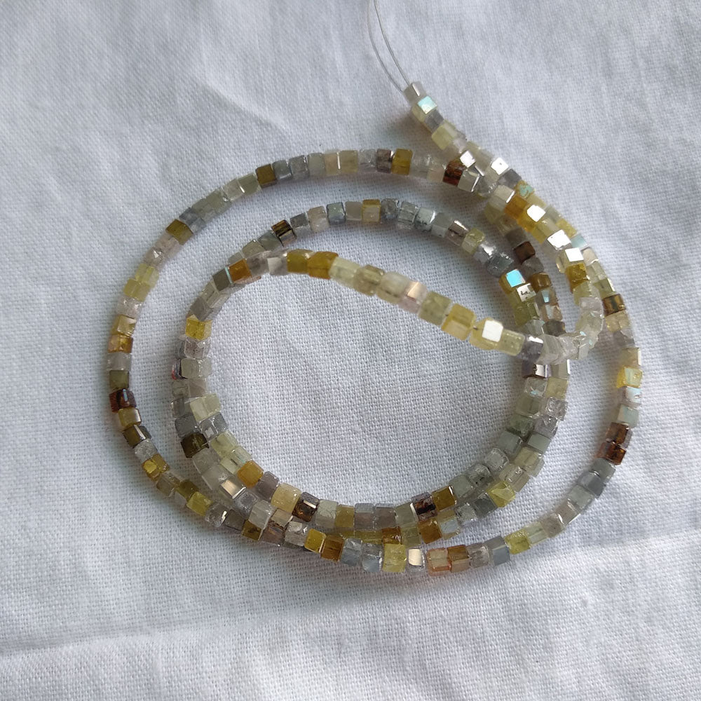 Natural Multi Color Polished Cube Loose Diamond Beads 16" Strand Necklace