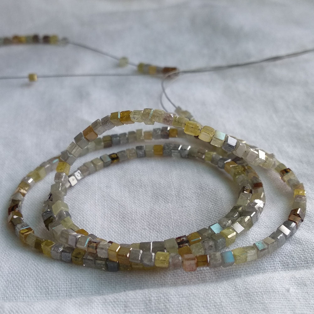 Natural Multi Color Polished Cube Loose Diamond Beads 16" Strand Necklace