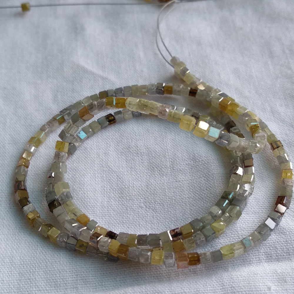 Natural Multi Color Polished Cube Loose Diamond Beads 16" Strand Necklace