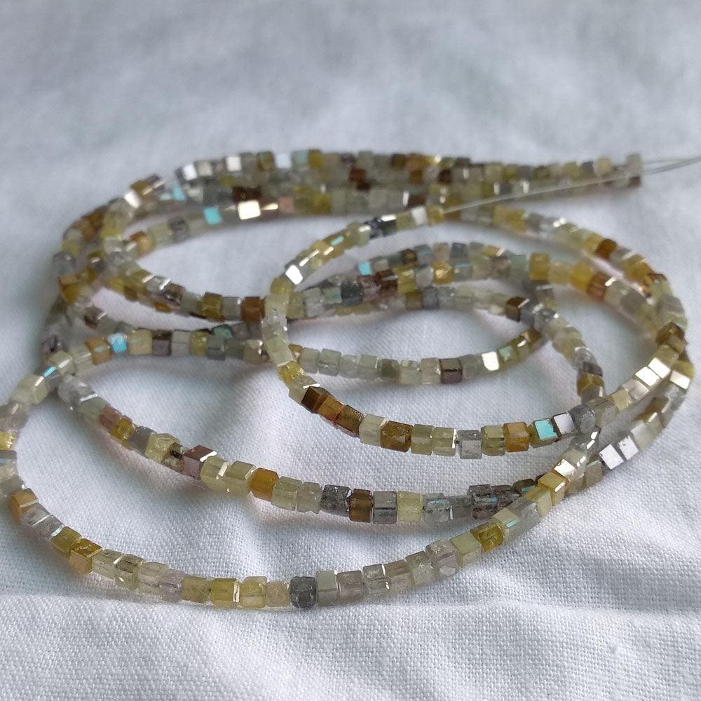 Natural Multi Color Polished Cube Loose Diamond Beads 16" Strand Necklace