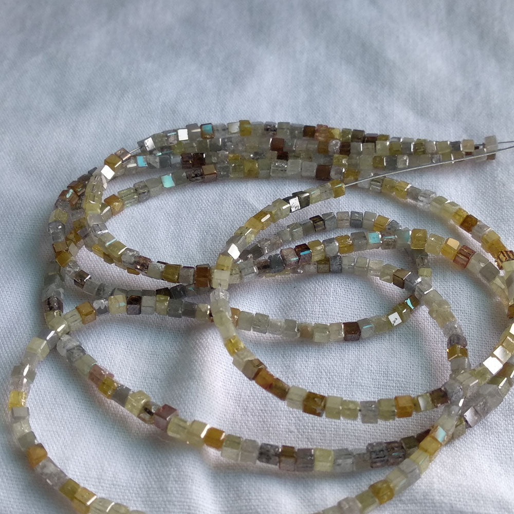 Natural Multi Color Polished Cube Loose Diamond Beads 16" Strand Necklace