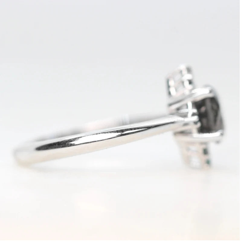 Salt and Pepper Diamond Ring ! Natural Round Cut Diamond Engagement Ring ! Natural Black Diamond Anniversary Ring