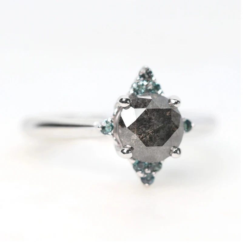 Salt and Pepper Diamond Ring ! Natural Round Cut Diamond Engagement Ring ! Natural Black Diamond Anniversary Ring