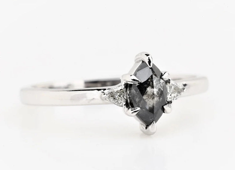 Salt And Pepper Diamond Engagement Ring ! Marquise Triangle Cut Diamond 14K Gold Ring Wedding Gift Ring ! Anniversary Ring ! Gift For Love