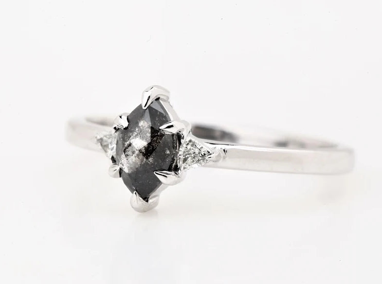 Salt And Pepper Diamond Engagement Ring ! Marquise Triangle Cut Diamond 14K Gold Ring Wedding Gift Ring ! Anniversary Ring ! Gift For Love