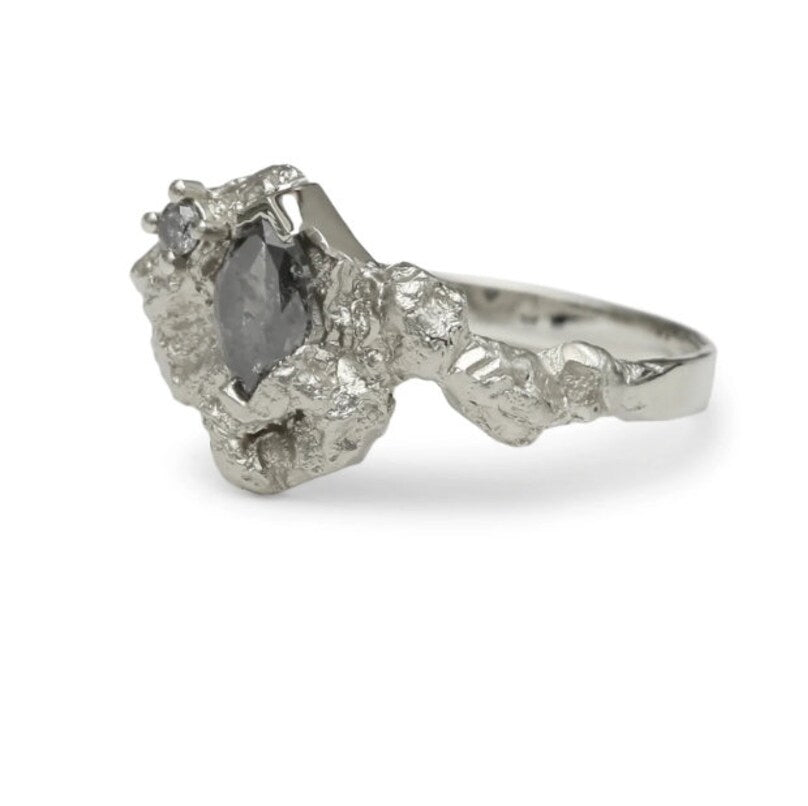 Vintage Salt and Pepper Diamond Ring ! Natural Marquise Cut Diamond ! Natural Gray Black Diamond Engagement Ring ! Gift For Her