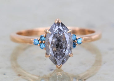 Salt and Pepper Diamond Ring ! Natural Marquis Cut Diamond Engagement Ring ! Natural Gray Color Diamond Anniversary Ring ! Gift For her