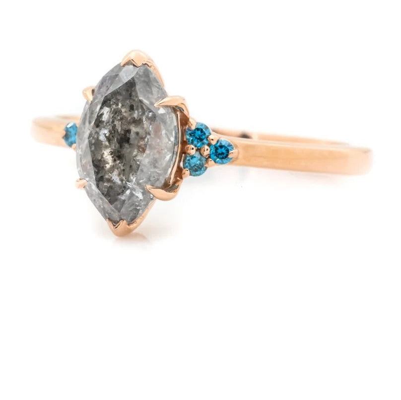 Salt and Pepper Diamond Ring ! Natural Marquis Cut Diamond Engagement Ring ! Natural Gray Color Diamond Anniversary Ring ! Gift For her
