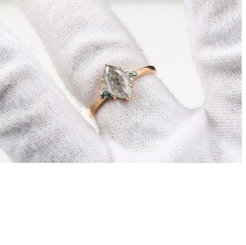 Salt and Pepper Diamond Ring ! Natural Marquis Cut Diamond Engagement Ring ! Natural Gray Color Diamond Anniversary Ring ! Gift For her
