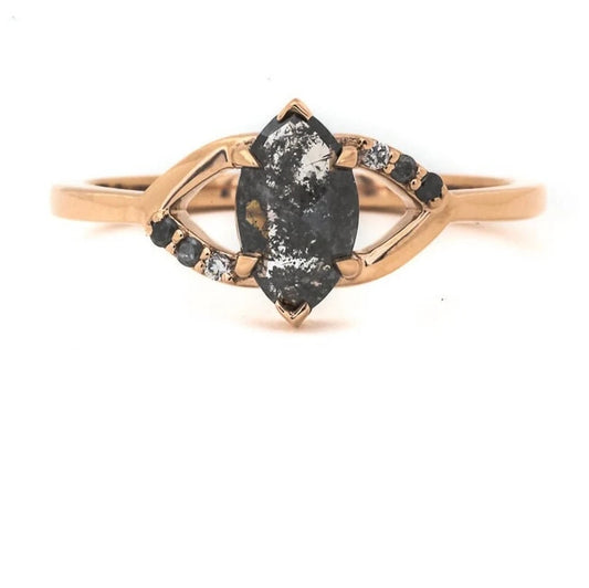 Salt and Pepper Diamond Ring ! Natural Marquise Cut Diamond ! Natural Gray Black Diamond Engagement Ring ! Gift For Her